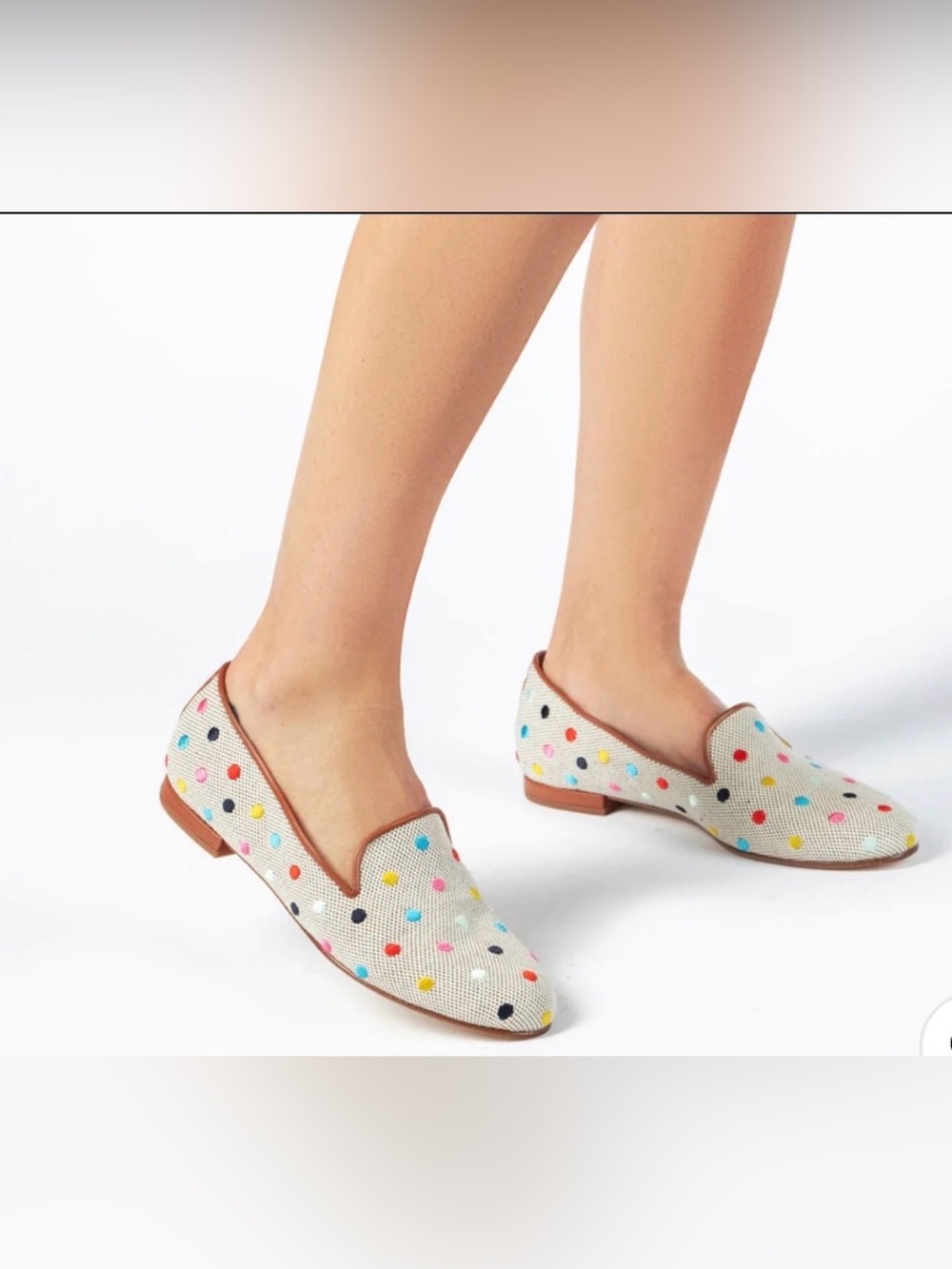 Jon Josef White Polka Dot Slip-On Loafers with Multicolor Dots